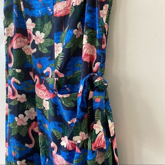 Revival-flamingo print Faux Wrap Midi Holiday/Sumner Dress - Picture 7 of 12